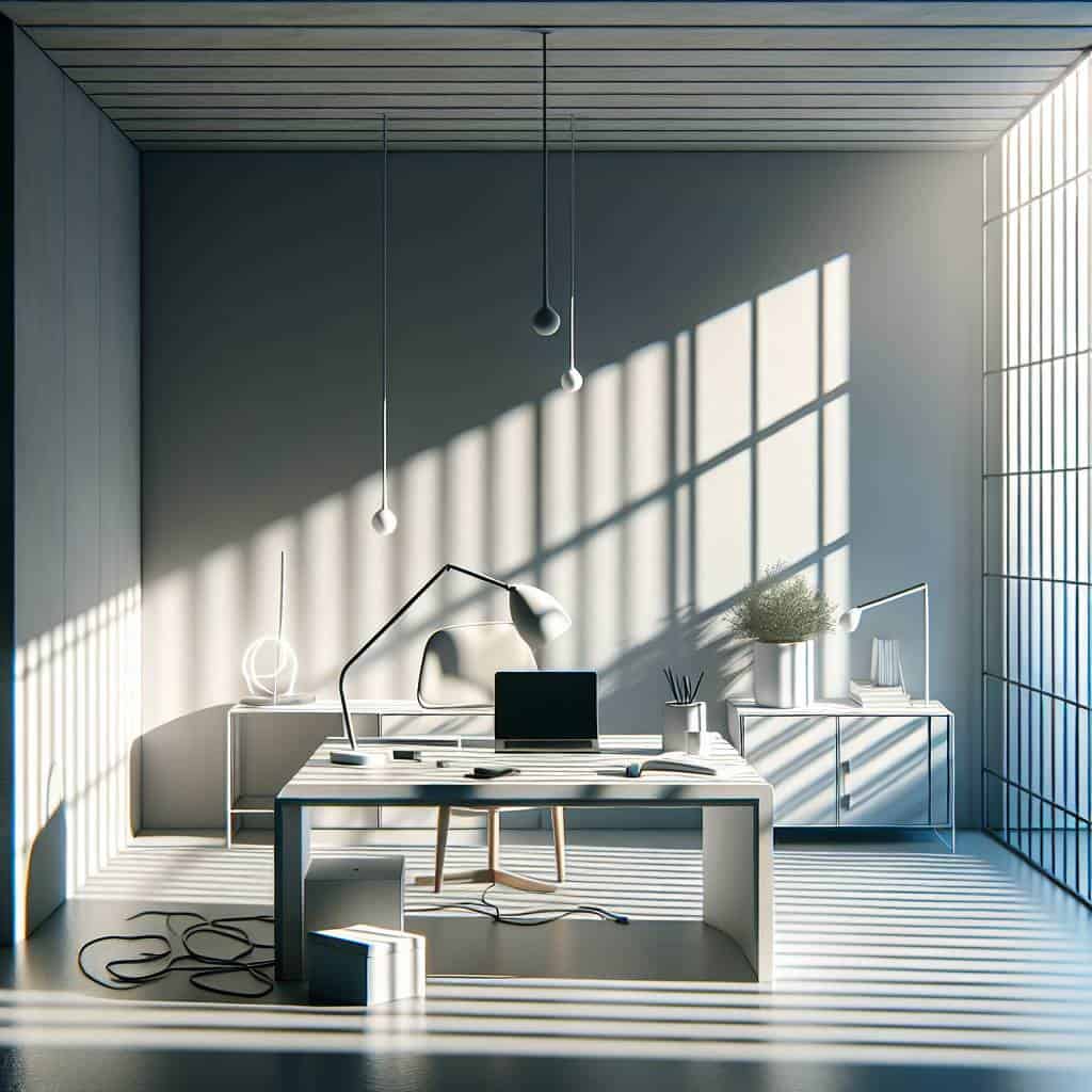 Digital minimalist workspace in modern office