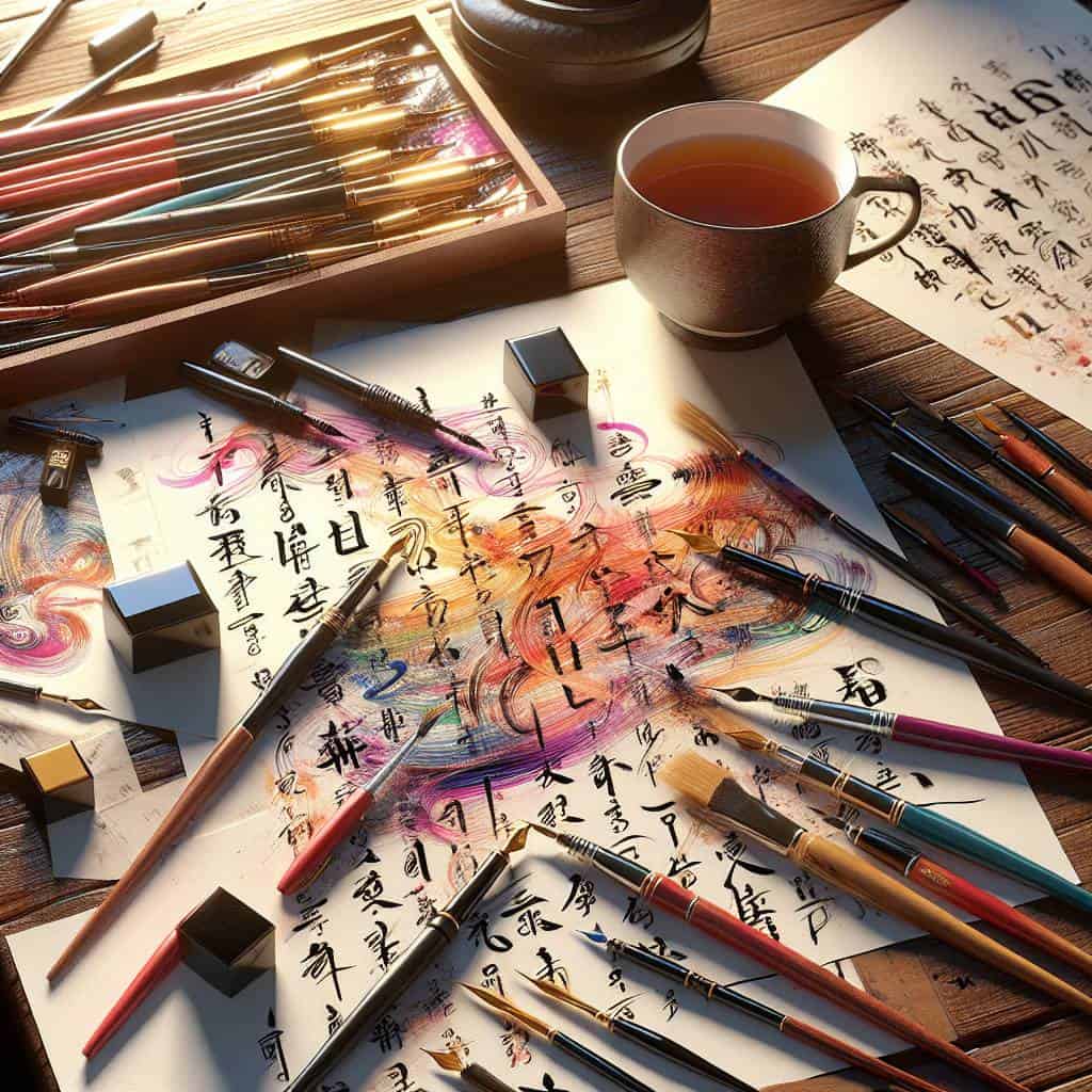 Modern calligraphy guide with brush pens.