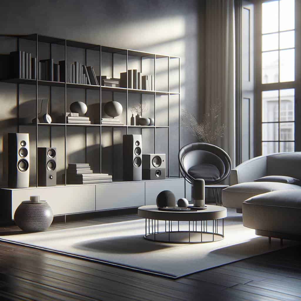 Modern multi-zone home audio living room.